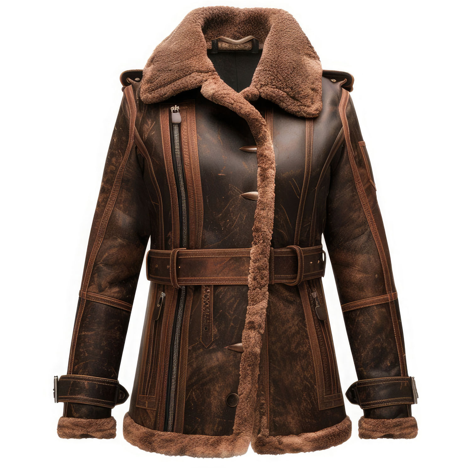 Vintage Shearling Belted Coat